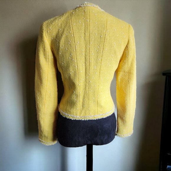 Vintage Y2K CARLISLE Yellow Wool Blend Boucle Tweed Jacket Size 0 - Picture 4 of 9